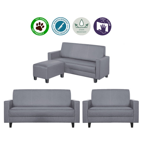 Image of Dorcas 2/3 Seater Fabric/ Leather Sofa Set With Ottoman w/ Pet-Friendly Option