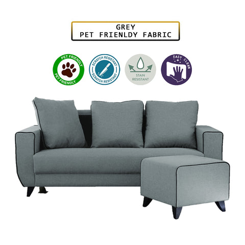 Image of Ruru Series 2/3 Seater Leather Sofa With Ottoman w/ Pet-Friendly Option