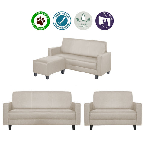 Image of Dorcas 2/3 Seater Fabric/ Leather Sofa Set With Ottoman w/ Pet-Friendly Option