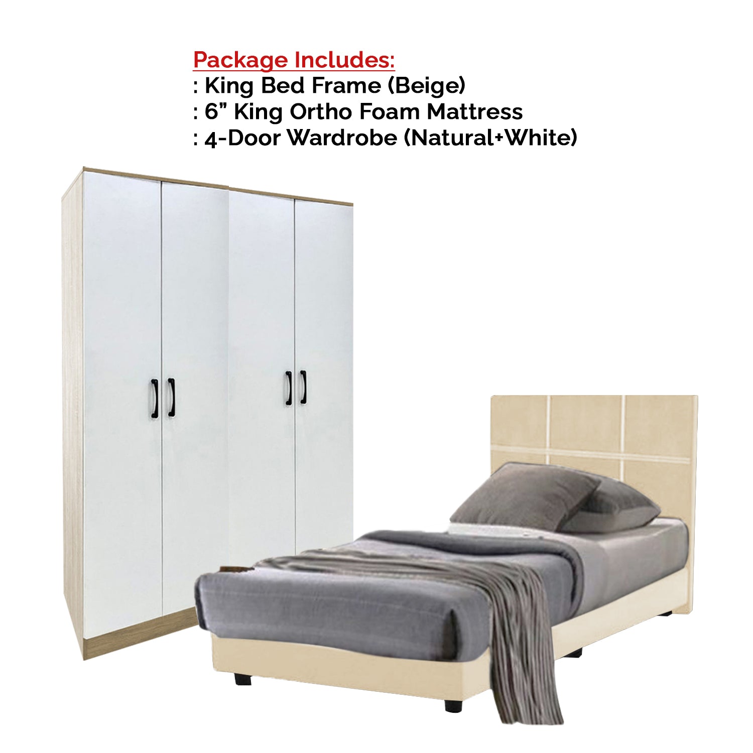 Toluca Bedroom Set Series 8 Includes Wardrobe/Bed Frame/Mattress In Queen And King Size.Free Installation