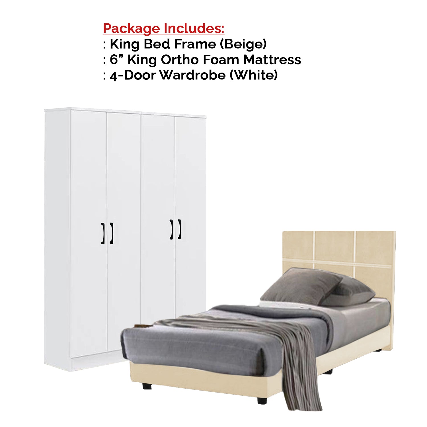 Toluca Bedroom Set Series 8 Includes Wardrobe/Bed Frame/Mattress In Queen And King Size.Free Installation