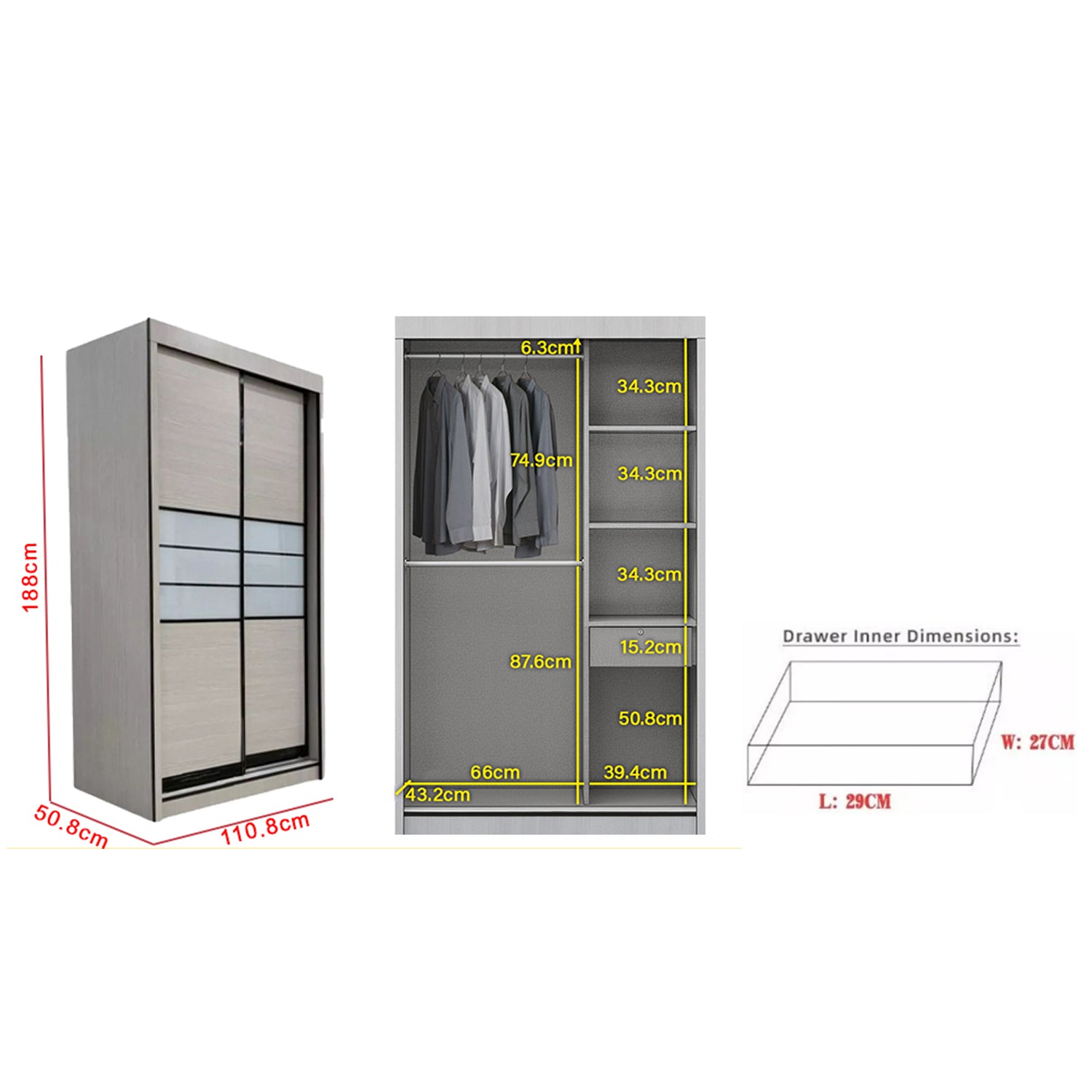 Lindy Series16 4 Feet Solid Sliding Door Wardrobe