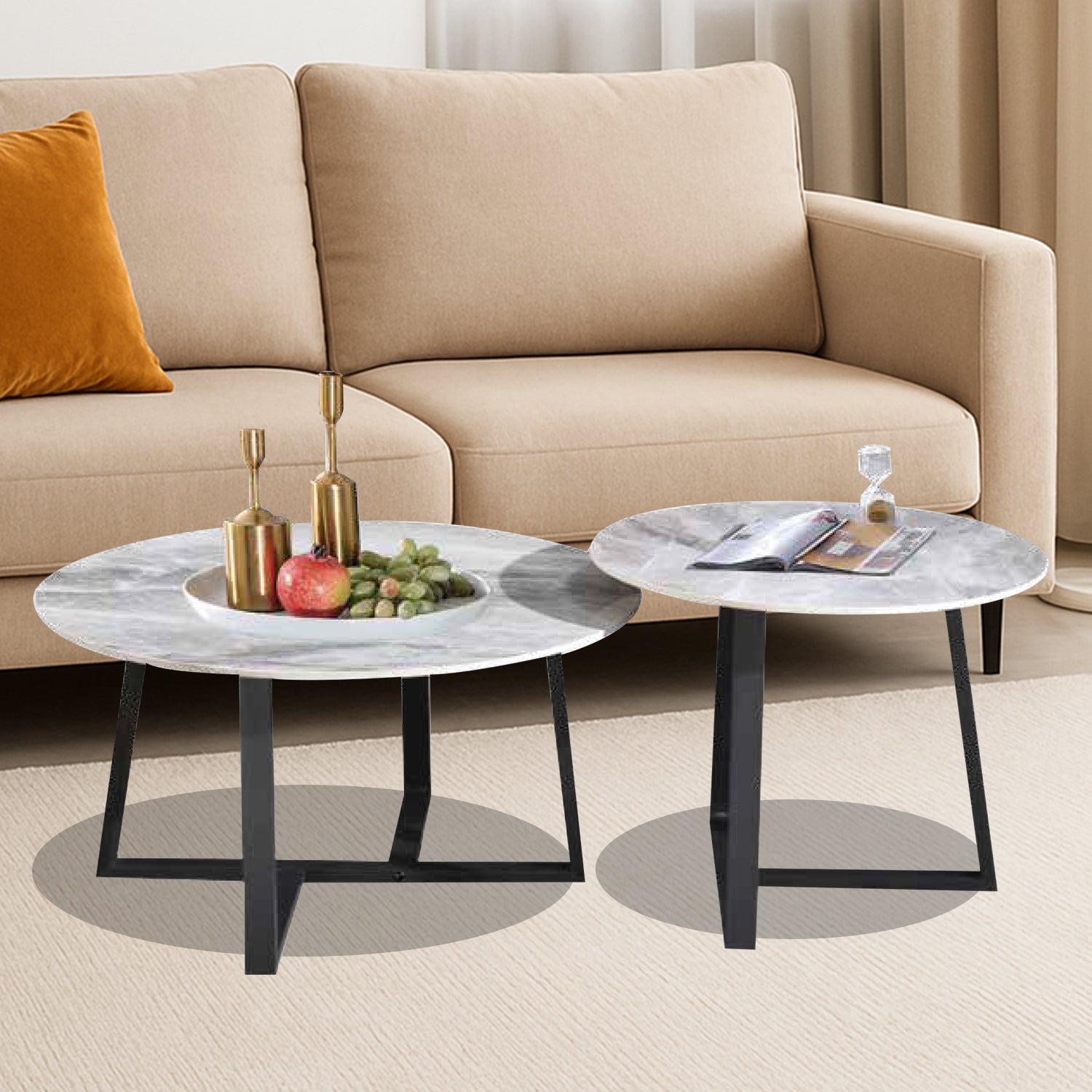 Priya 2-Piece Center Coffee Table Heat Resistant Glossy Ceramic Top