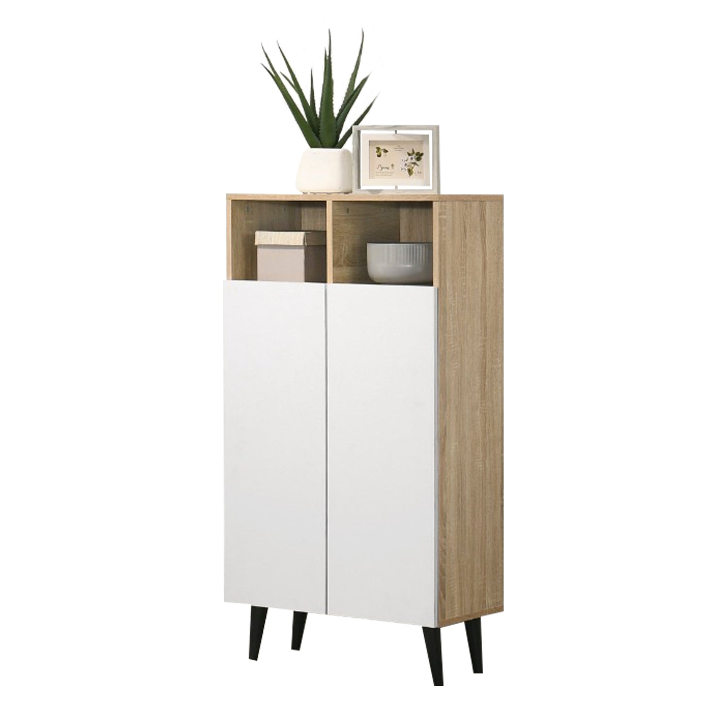Peony Shoe Cabinet with Shelves + 2 Open Storage In Natural