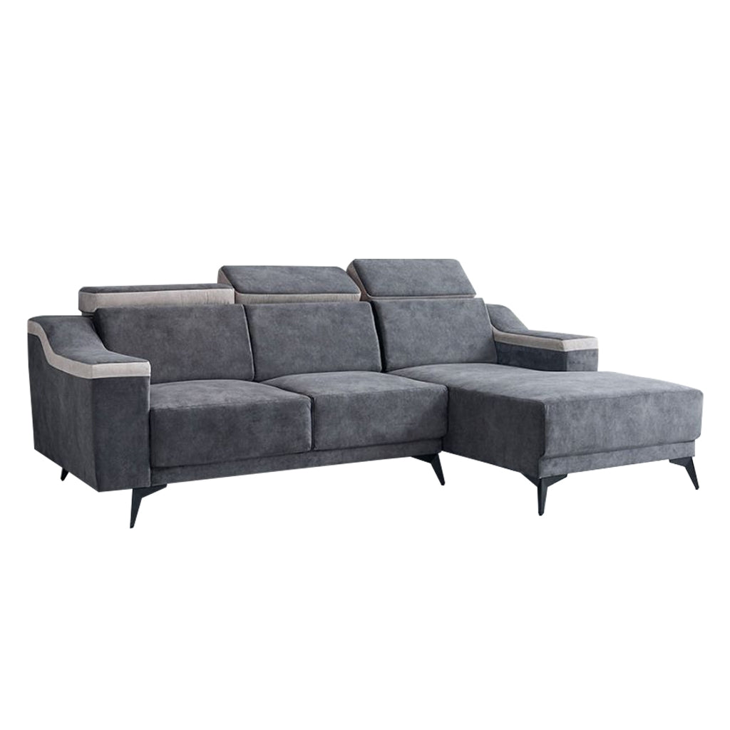 Arvin Left/Right L-Shaped Sofa Adjustable High Back in Grey Fabric