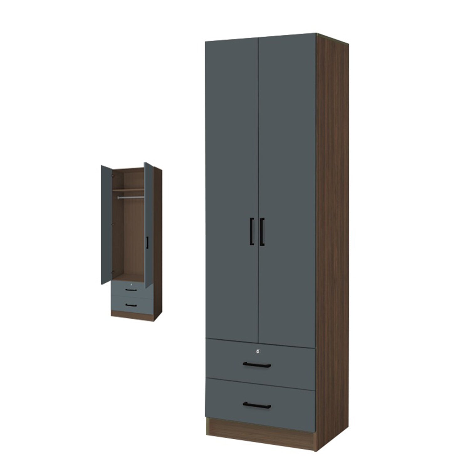 Kafka Series 2 Door Soft Closing Wardrobe Fully Laminated Back Panel in 6 Colours