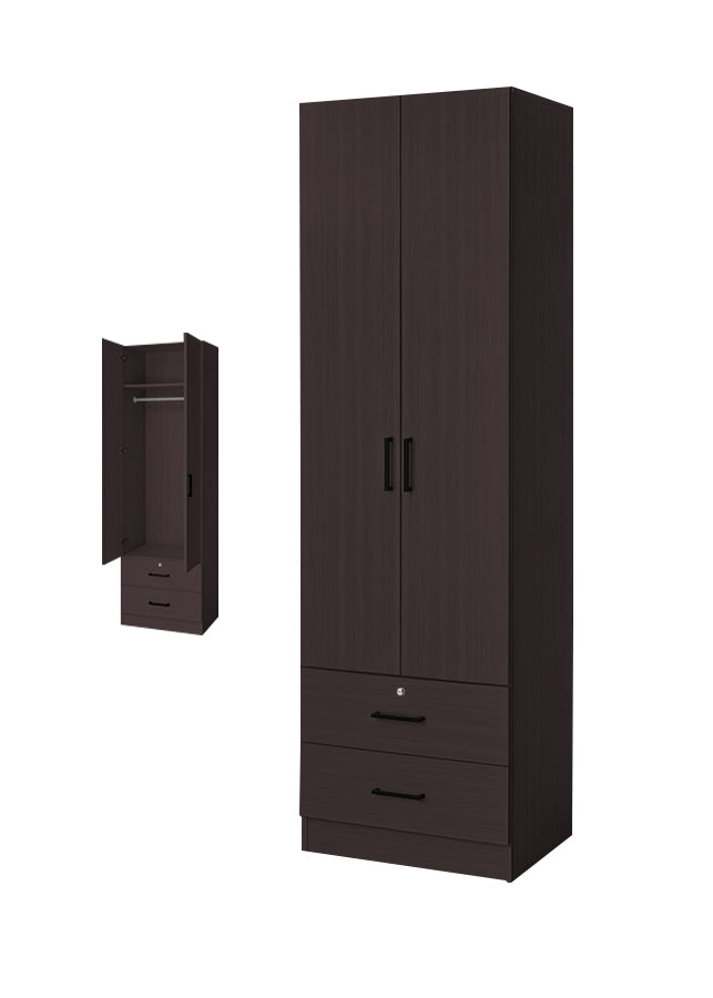 Kafka Series 2 Door Soft Closing Wardrobe Fully Laminated Back Panel in 6 Colours