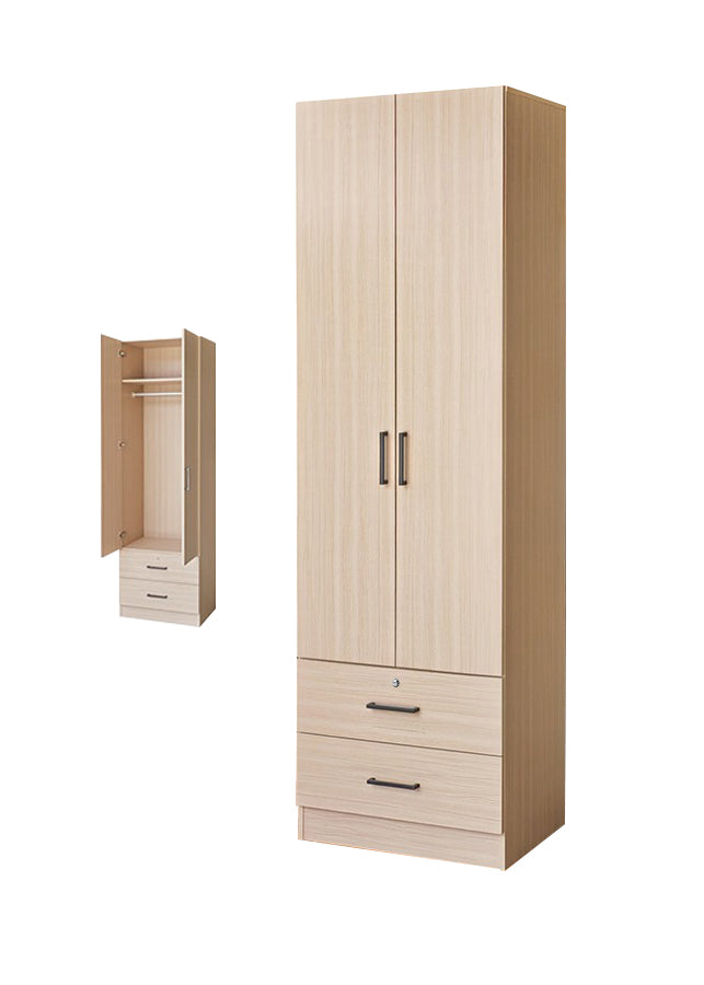 Kafka Series 2 Door Soft Closing Wardrobe Fully Laminated Back Panel in 6 Colours