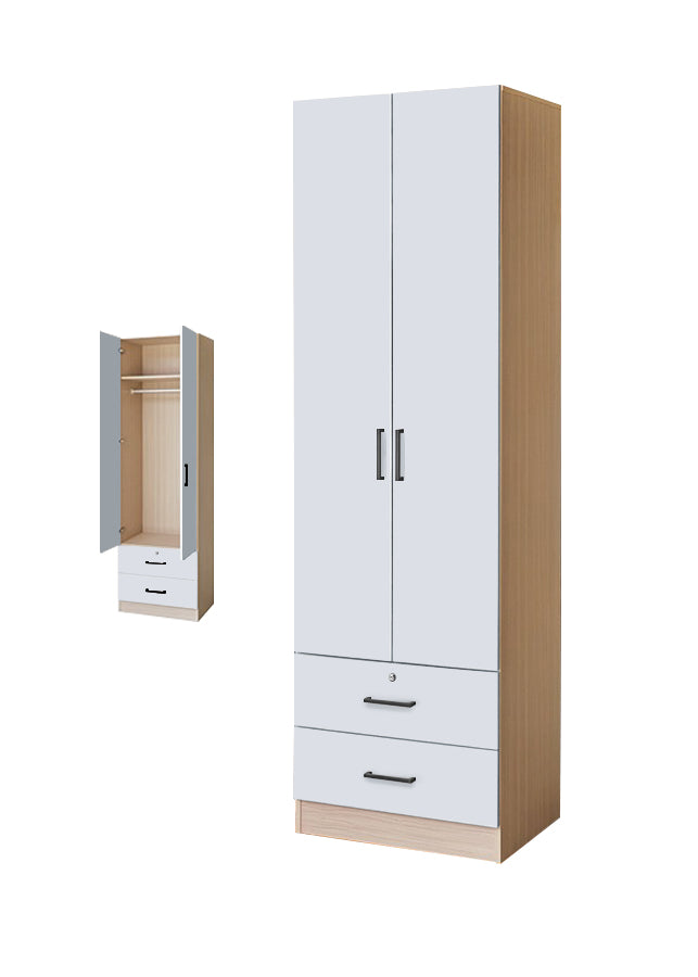 Kafka Series 2 Door Soft Closing Wardrobe Fully Laminated Back Panel in 6 Colours