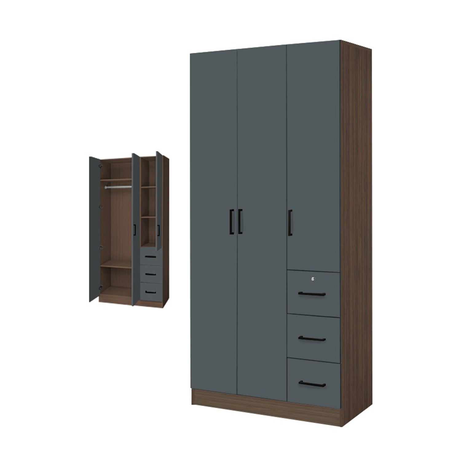 Serin Series 3 Door Soft Closing Wardrobe Fully Laminated Back Panel in 6 Colours