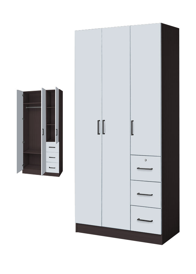 Serin Series 3 Door Soft Closing Wardrobe Fully Laminated Back Panel in 6 Colours