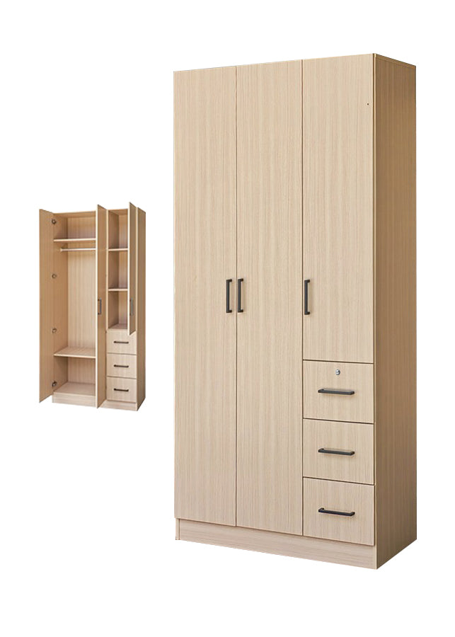Serin Series 3 Door Soft Closing Wardrobe Fully Laminated Back Panel in 6 Colours