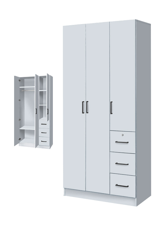 Serin Series 3 Door Soft Closing Wardrobe Fully Laminated Back Panel in 6 Colours