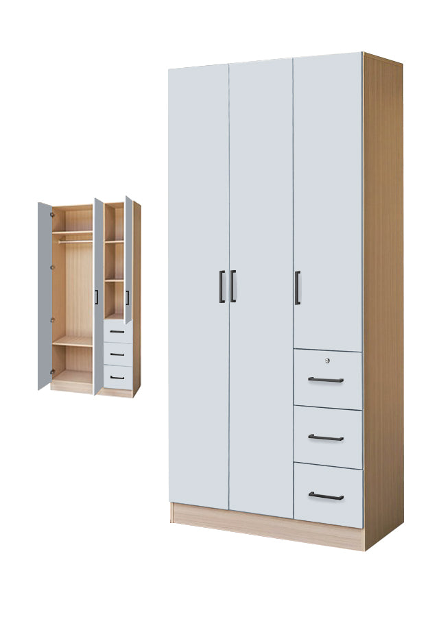 Serin Series 3 Door Soft Closing Wardrobe Fully Laminated Back Panel in 6 Colours