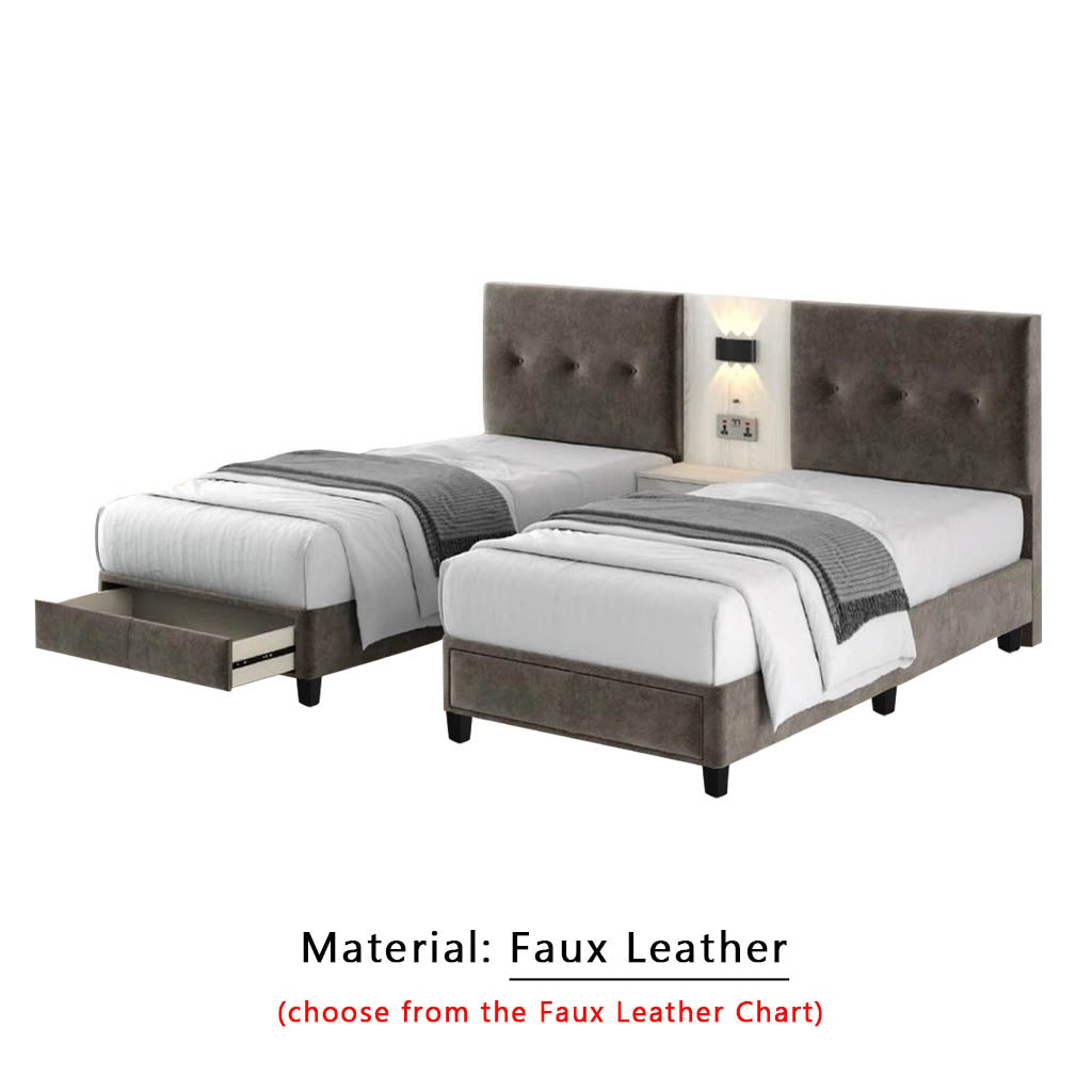 Taylor Twin Bed Frame with Drawer / Side Table  - PetFriendly Scratch-Resistant