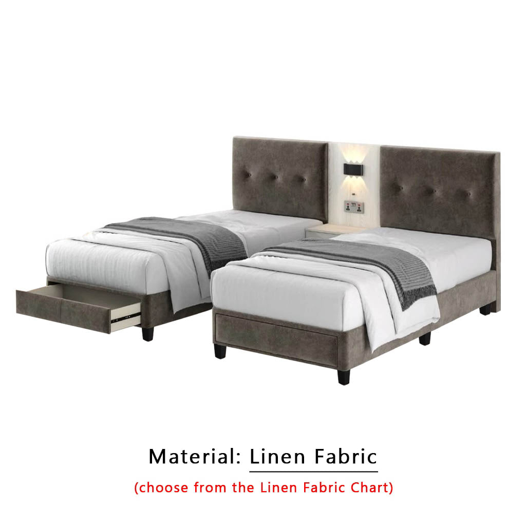 Taylor Twin Bed Frame with Drawer / Side Table  - PetFriendly Scratch-Resistant