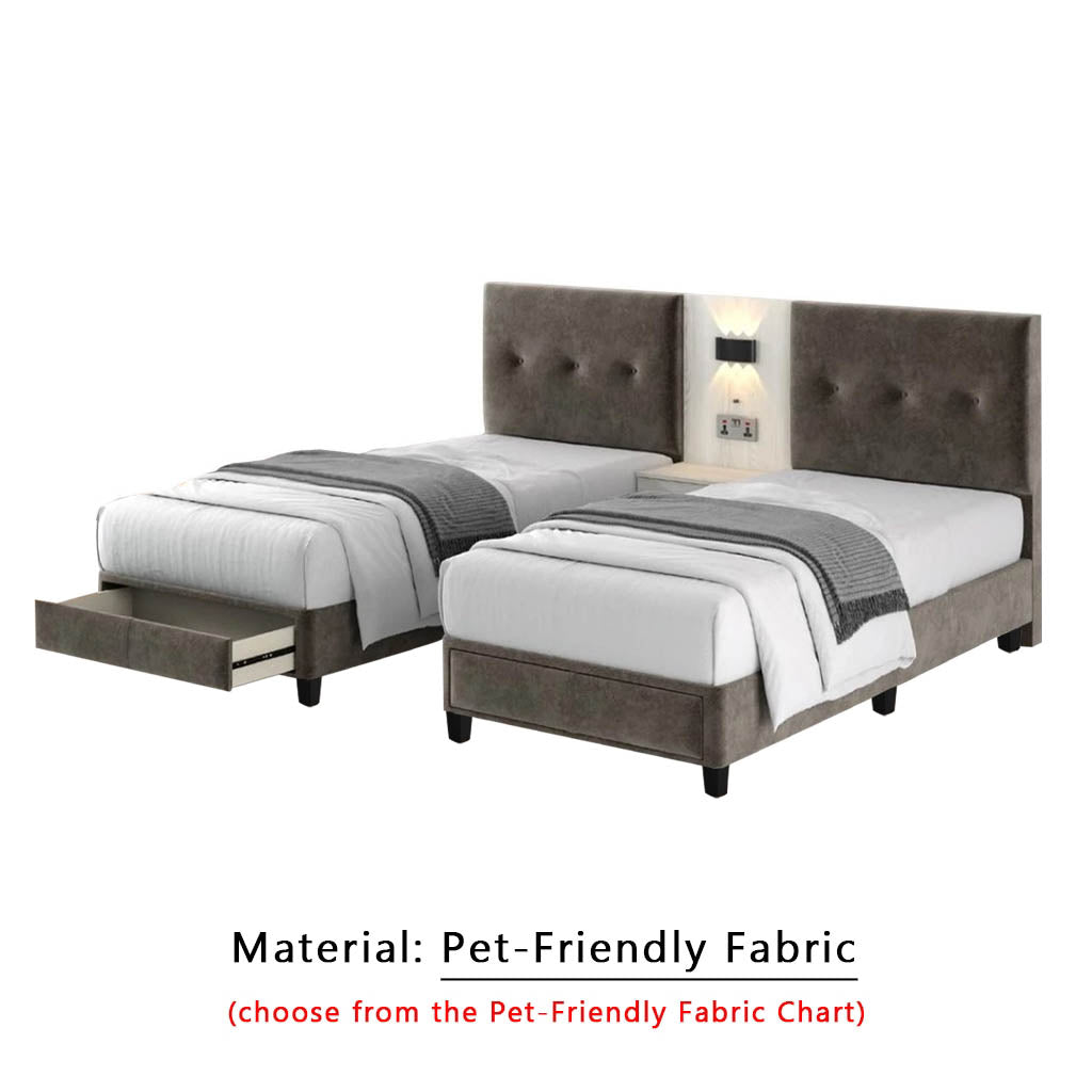 Taylor Twin Bed Frame with Drawer / Side Table  - PetFriendly Scratch-Resistant