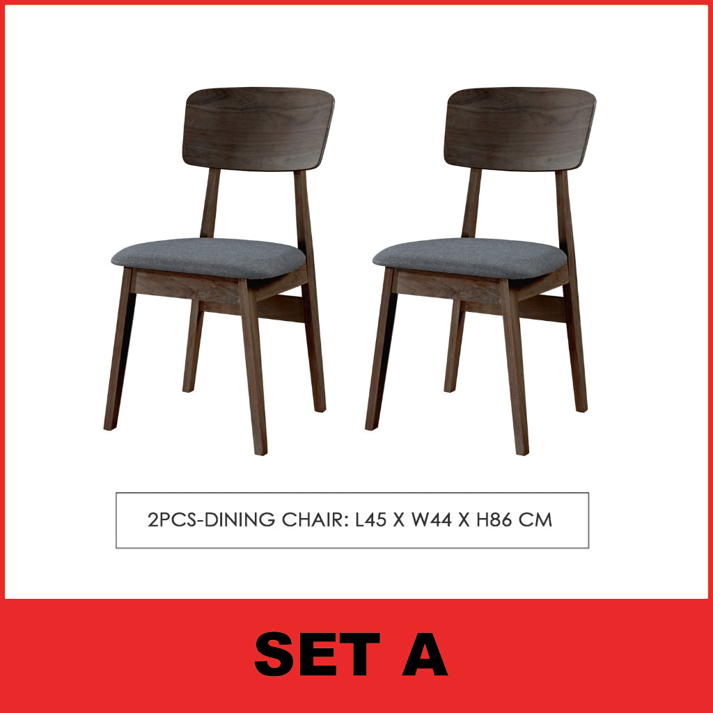 Zono Nordic Dining Set w/ Table, Chair & Bench Solid Rubber Wood in 2 Colours