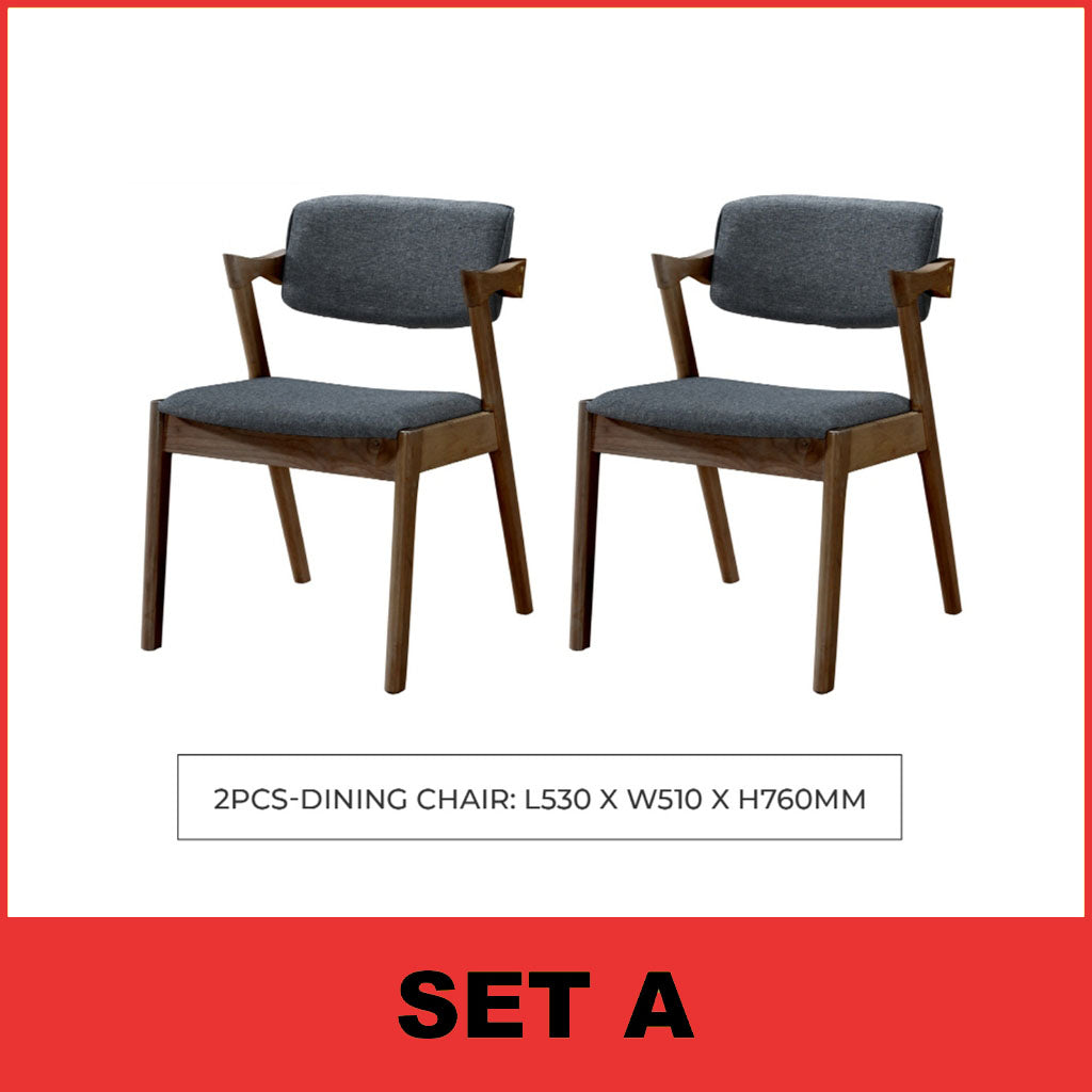 Xyrel Nordic Dining Set w/ Table, Chair & Bench Solid Rubber Wood in 3 Colours