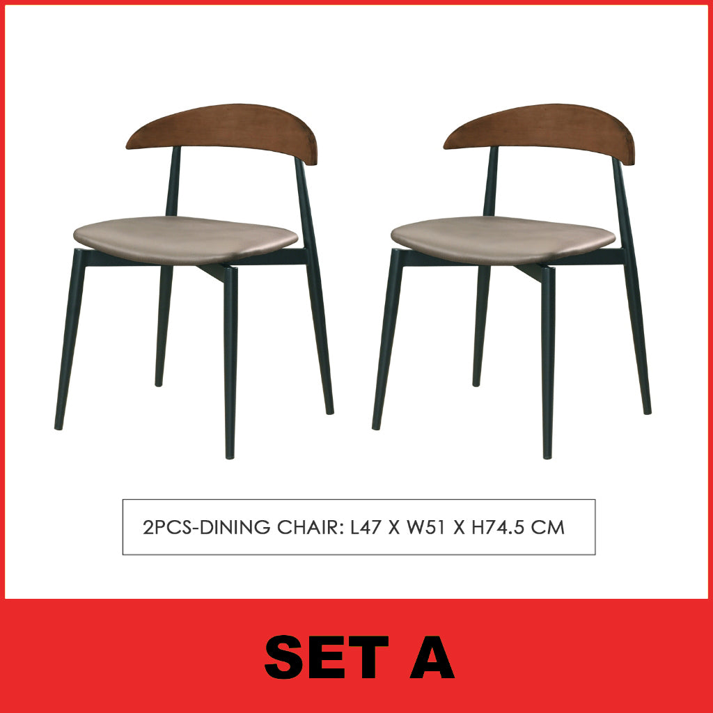 Markim 4/6 Seater Dining Set w/ Table and Chair RubberWood + Metal Legs in 2 Colours