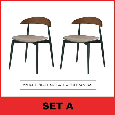 Image of Markim 4/6 Seater Dining Set w/ Table and Chair RubberWood + Metal Legs in 2 Colours