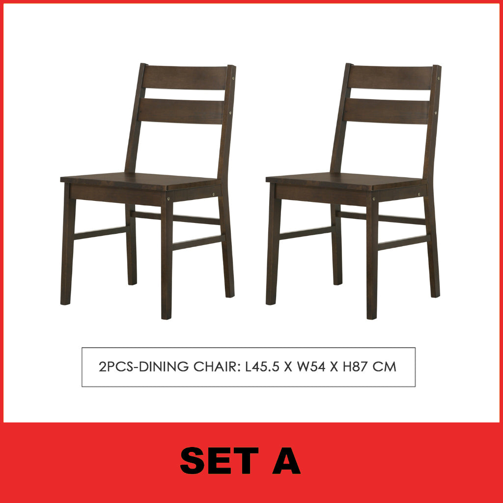 Jorgan 4/6 Seater Dining Set w/ Table, Chair & Bench Solid Rubber Wood in Walnut Colour
