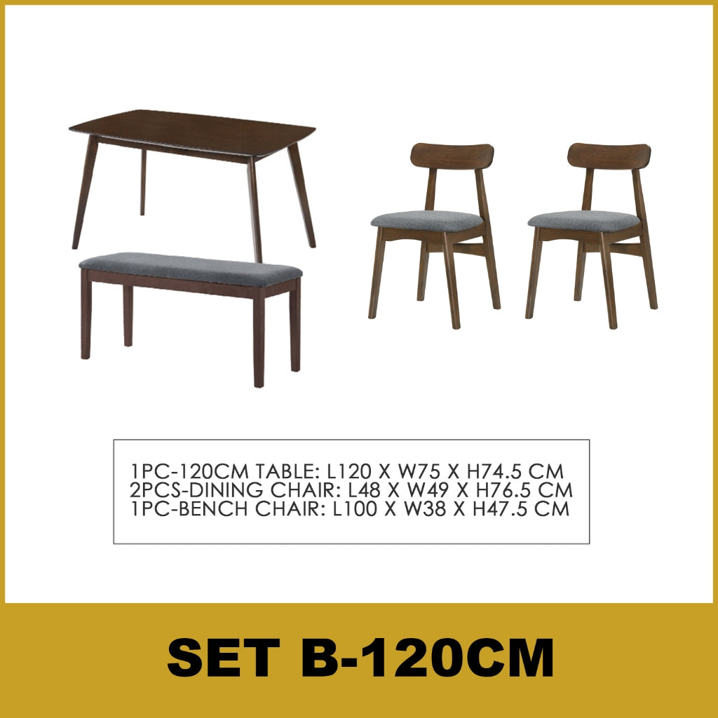 Fenza 4/6 Seater Nordic Dining Set w/ Table, Chair & Bench Solid Rubber Wood in 3 Colours