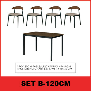 Markim 4/6 Seater Dining Set w/ Table and Chair RubberWood + Metal Legs in 2 Colours