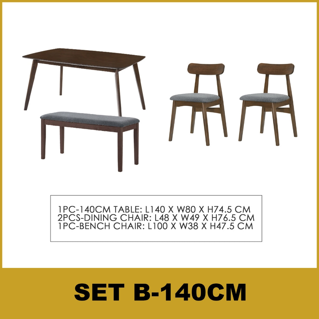 Fenza 4/6 Seater Nordic Dining Set w/ Table, Chair & Bench Solid Rubber Wood in 3 Colours