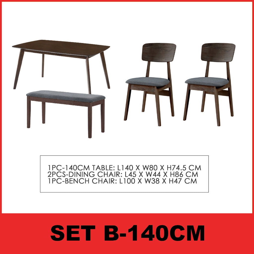Zono Nordic Dining Set w/ Table, Chair & Bench Solid Rubber Wood in 2 Colours