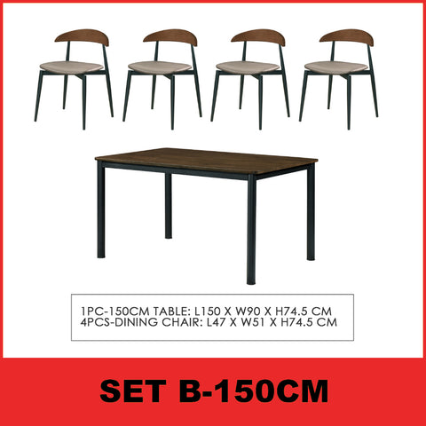 Image of Markim 4/6 Seater Dining Set w/ Table and Chair RubberWood + Metal Legs in 2 Colours