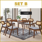 Willy 1+6 Dining Set w/ Table & Chair Solid Rubber Wood with Synthetic Rattan