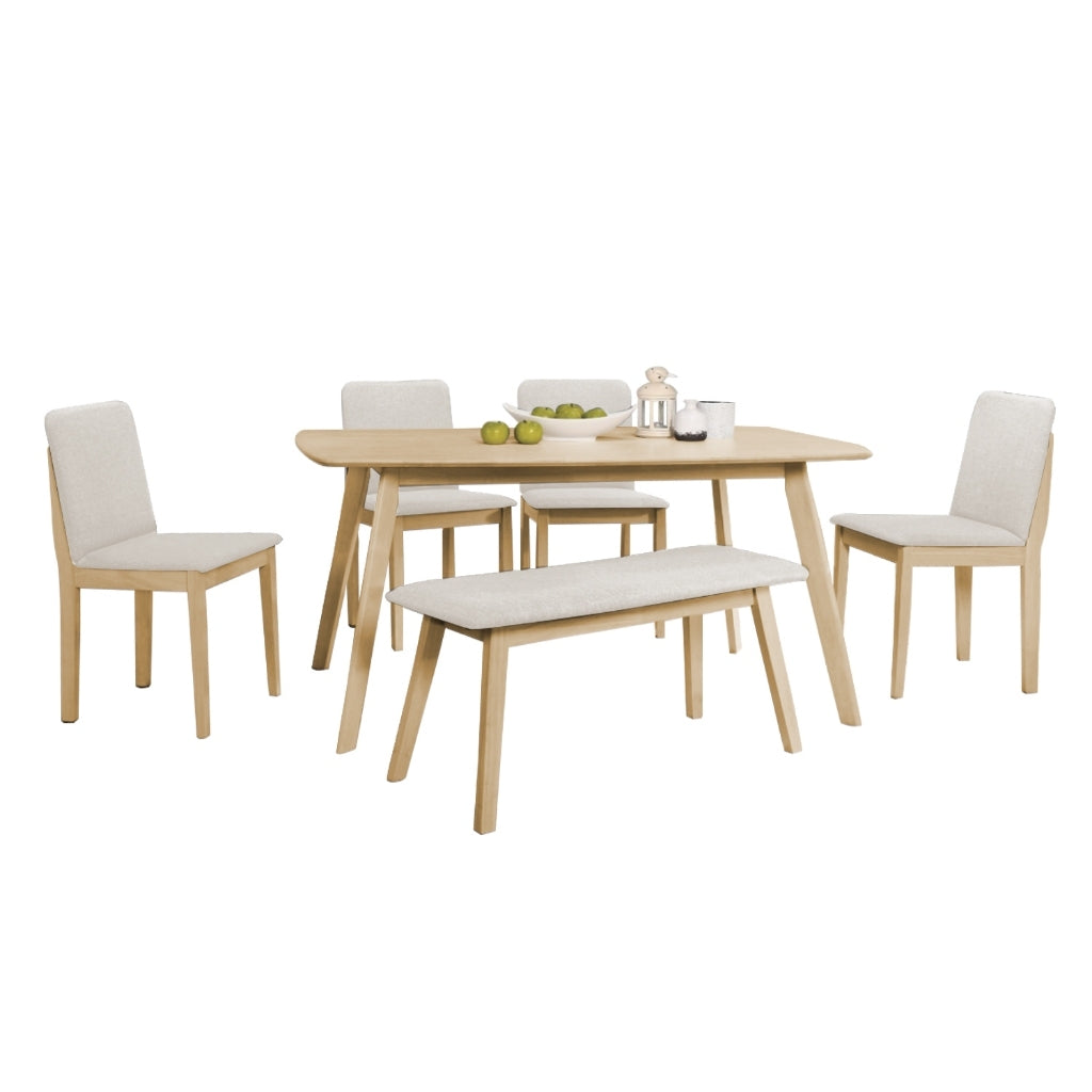 OGIVE Dining Set Table with Chair & Bench Pet-Friendly Fabric in Natural & Walnut Color