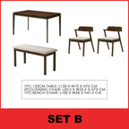 Raco 4/6 Seater Nordic Dining Set w/ Table, Chair & Bench Solid Rubber Wood in 3 Colours