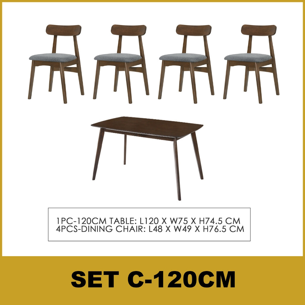 Fenza 4/6 Seater Nordic Dining Set w/ Table, Chair & Bench Solid Rubber Wood in 3 Colours