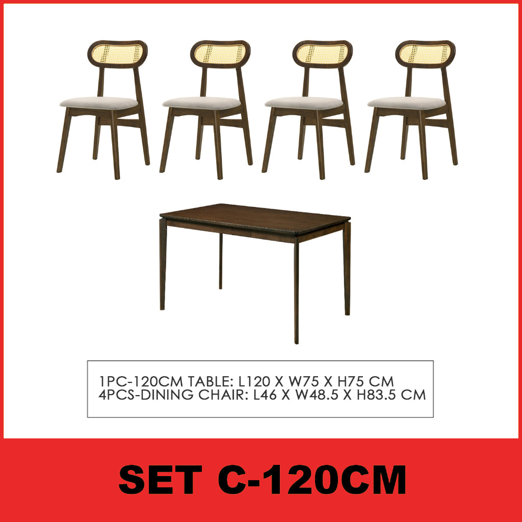 Radden 4/6 Seater Dining Set w/ Table, Chair & Bench Solid Rubber Wood in 2 Colours