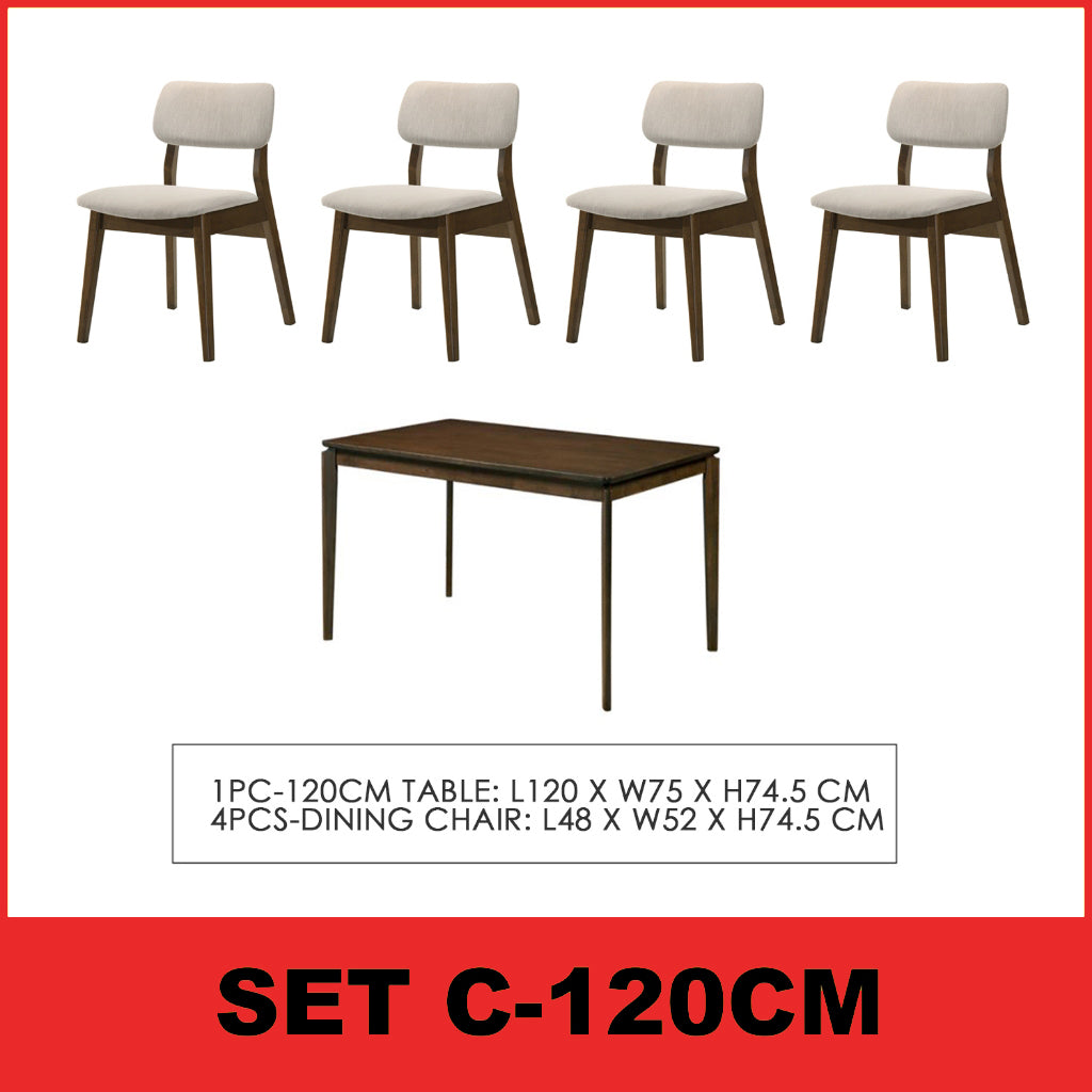 Wilton 4/6 Seater Dining Set w/ Table, Chair & Bench Solid Rubber Wood in 3 Colours