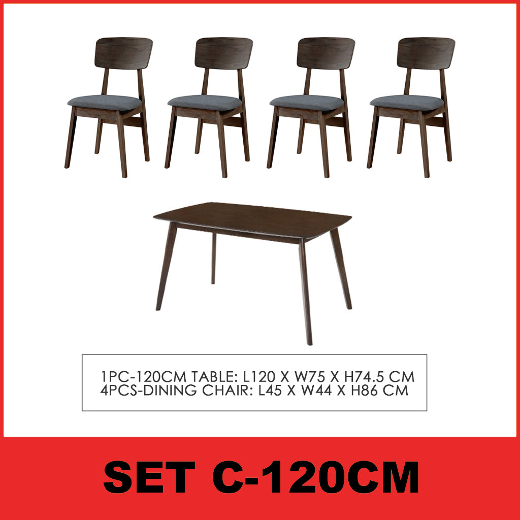 Zono Nordic Dining Set w/ Table, Chair & Bench Solid Rubber Wood in 2 Colours