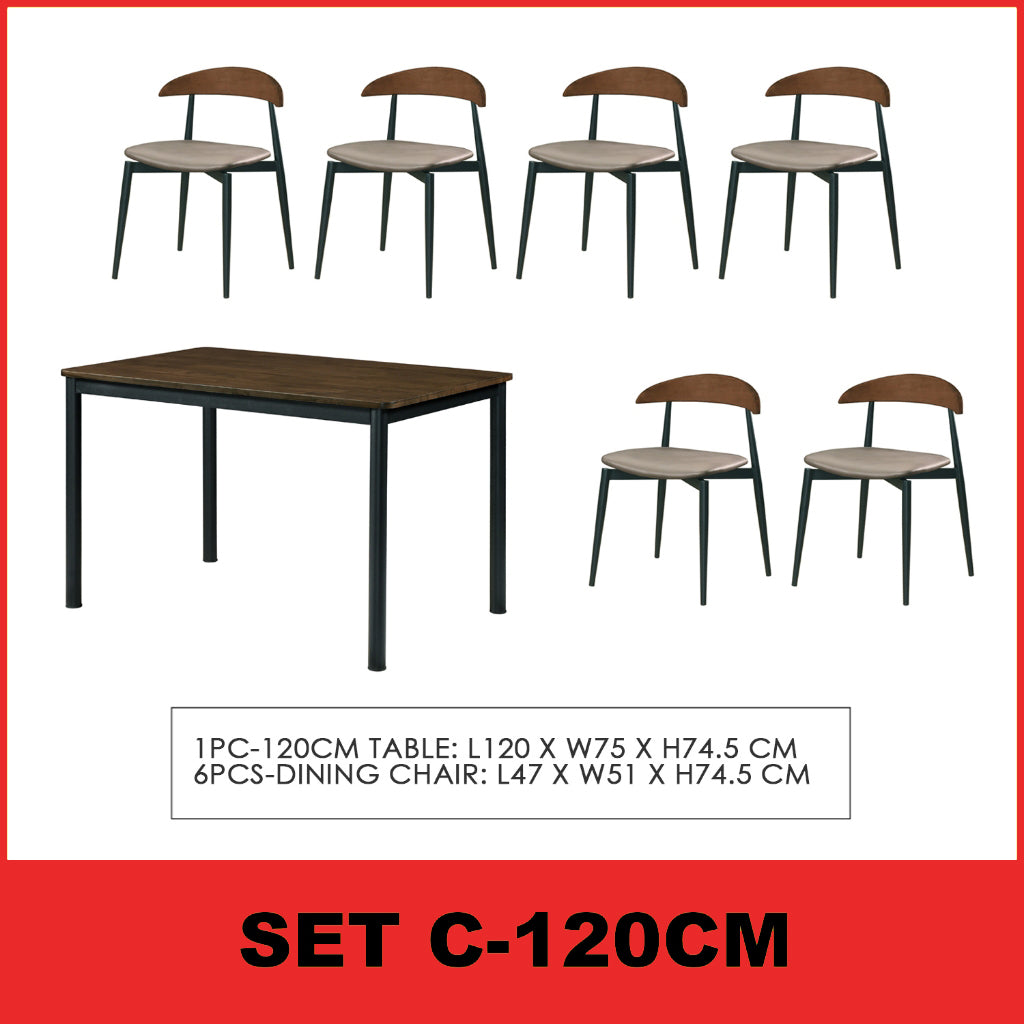 Markim 4/6 Seater Dining Set w/ Table and Chair RubberWood + Metal Legs in 2 Colours