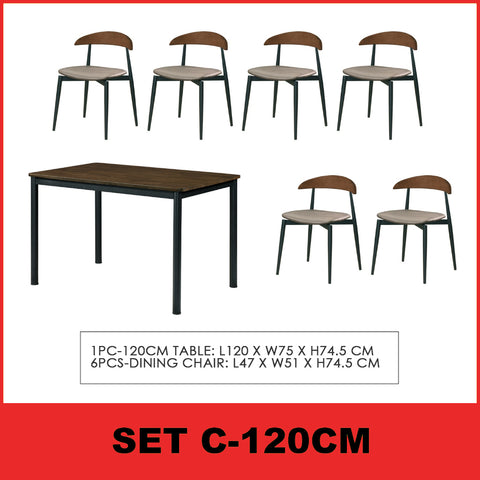 Image of Markim 4/6 Seater Dining Set w/ Table and Chair RubberWood + Metal Legs in 2 Colours