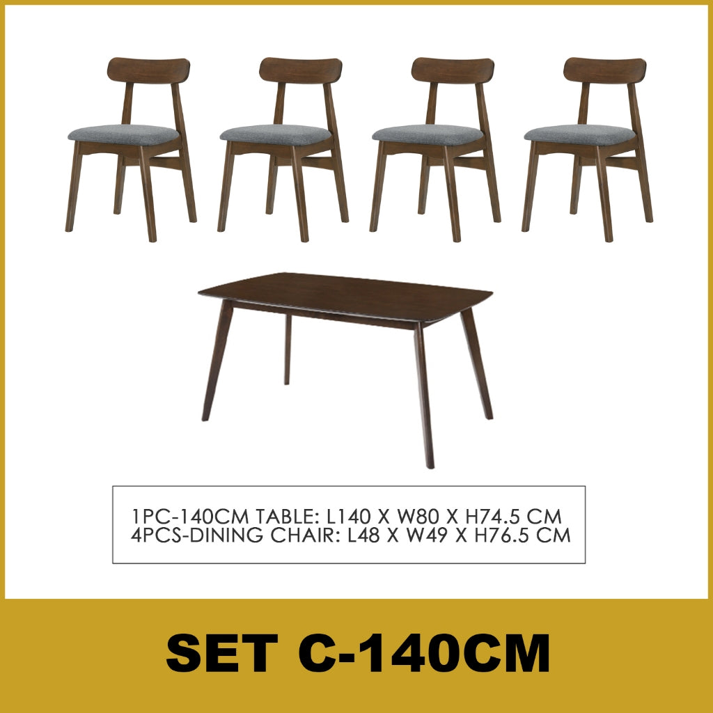 Fenza 4/6 Seater Nordic Dining Set w/ Table, Chair & Bench Solid Rubber Wood in 3 Colours