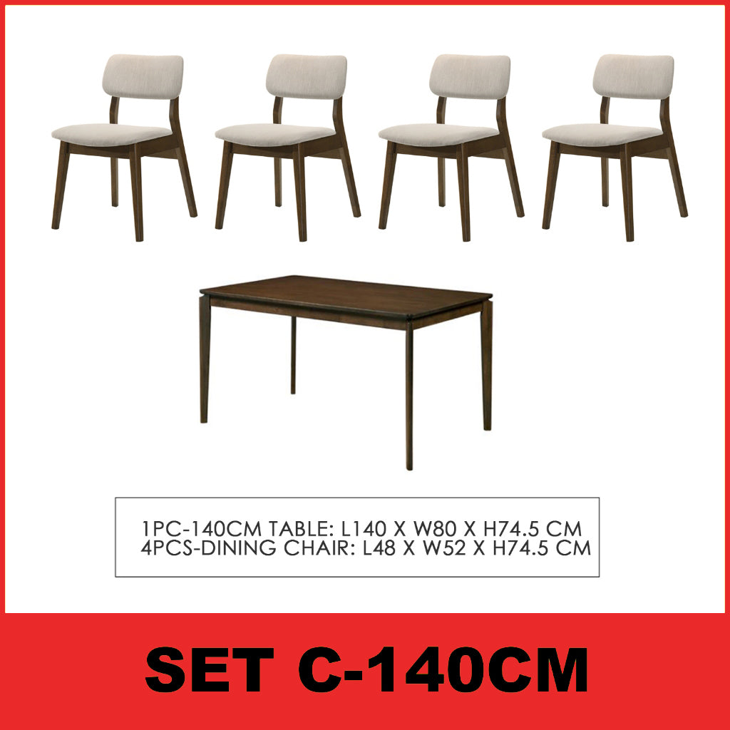 Wilton 4/6 Seater Dining Set w/ Table, Chair & Bench Solid Rubber Wood in 3 Colours