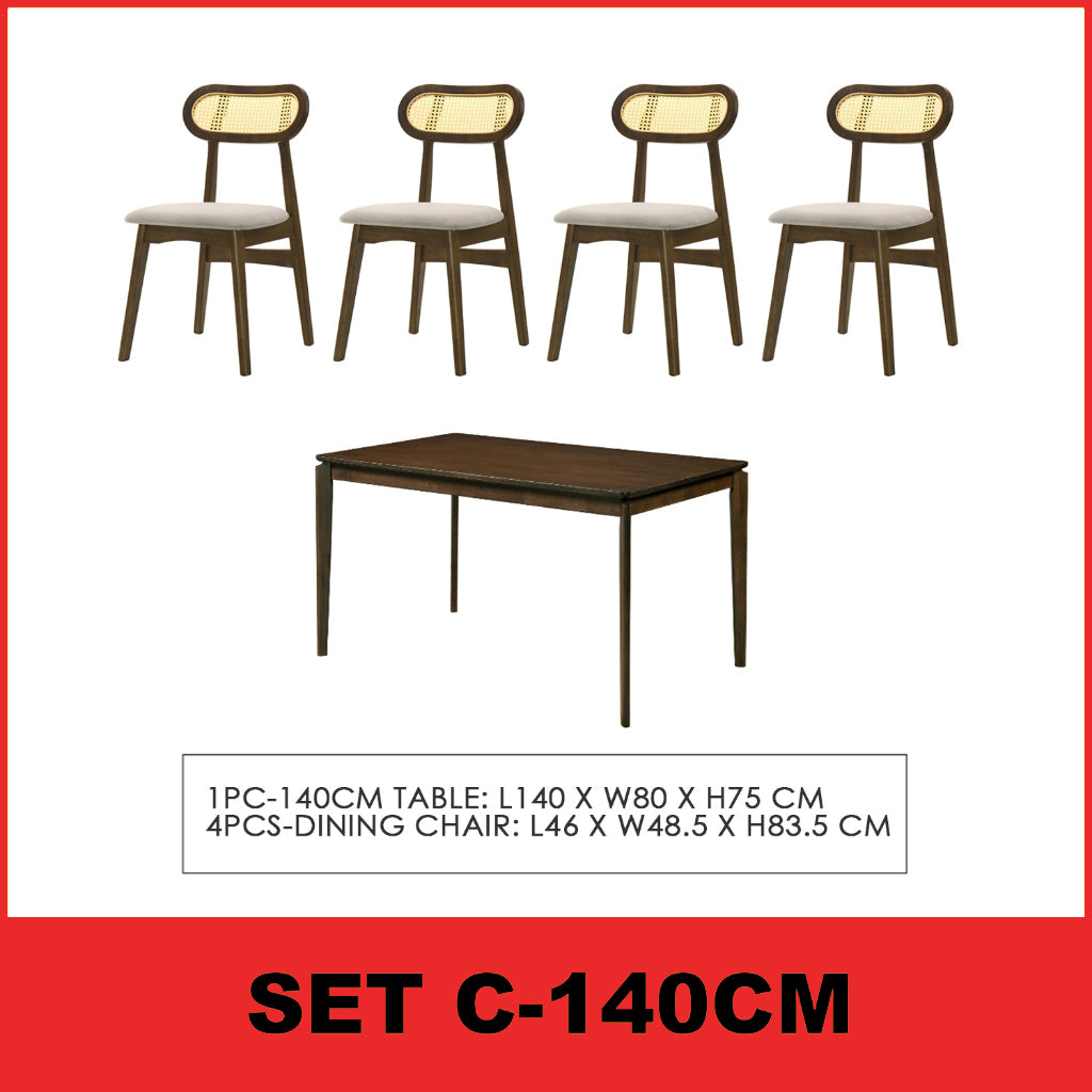 Radden 4/6 Seater Dining Set w/ Table, Chair & Bench Solid Rubber Wood in 2 Colours