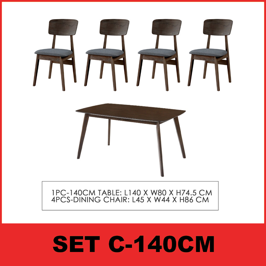 Zono Nordic Dining Set w/ Table, Chair & Bench Solid Rubber Wood in 2 Colours