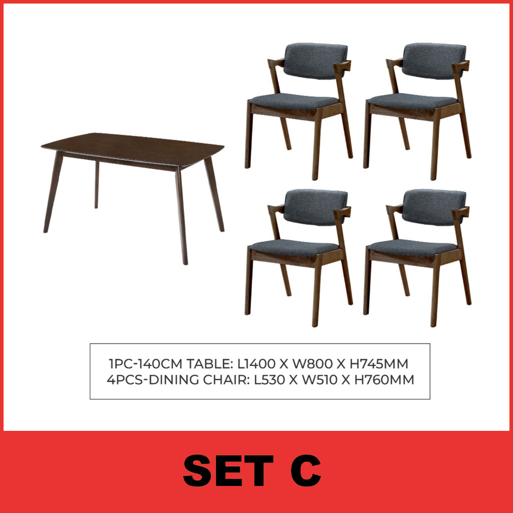 Xyrel Nordic Dining Set w/ Table, Chair & Bench Solid Rubber Wood in 3 Colours