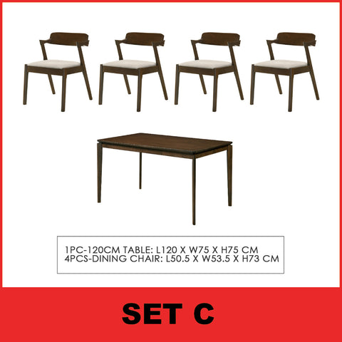 Image of Raco 4/6 Seater Nordic Dining Set w/ Table, Chair & Bench Solid Rubber Wood in 3 Colours