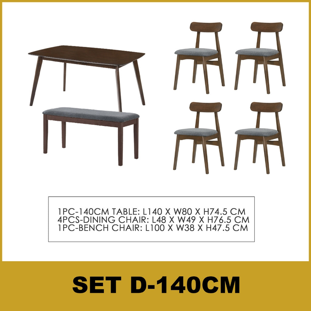 Fenza 4/6 Seater Nordic Dining Set w/ Table, Chair & Bench Solid Rubber Wood in 3 Colours