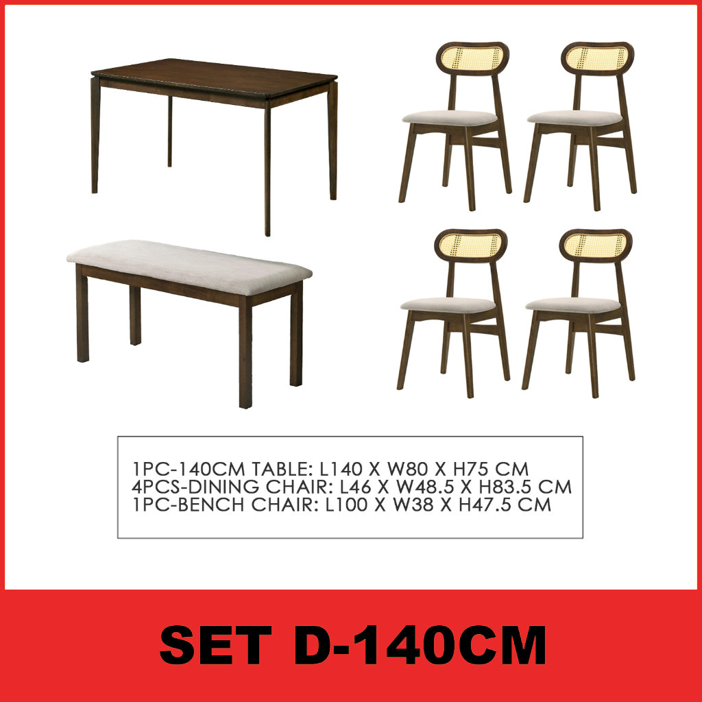 Radden 4/6 Seater Dining Set w/ Table, Chair & Bench Solid Rubber Wood in 2 Colours