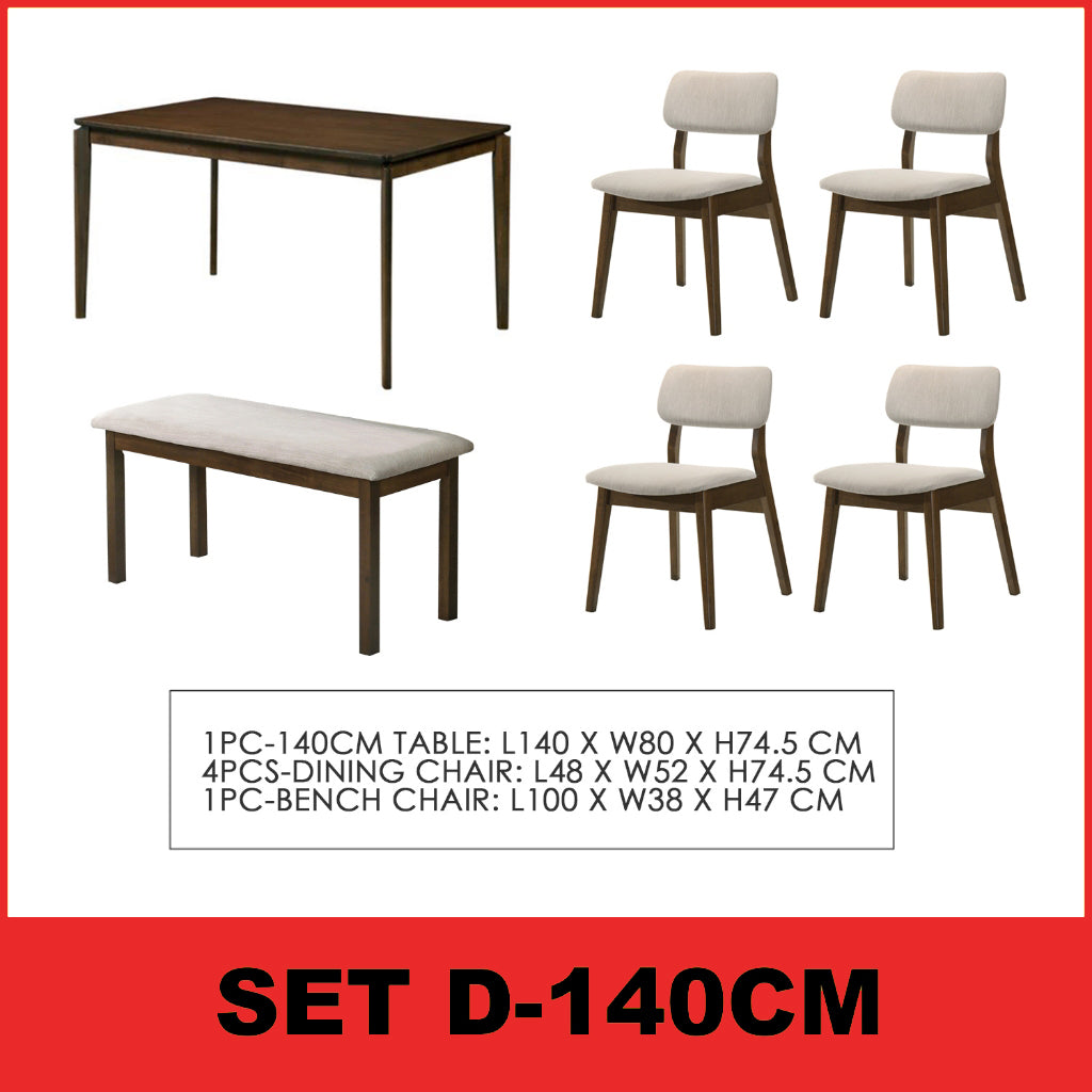Wilton 4/6 Seater Dining Set w/ Table, Chair & Bench Solid Rubber Wood in 3 Colours