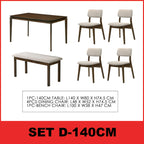 Wilton 4/6 Seater Dining Set w/ Table, Chair & Bench Solid Rubber Wood in 3 Colours